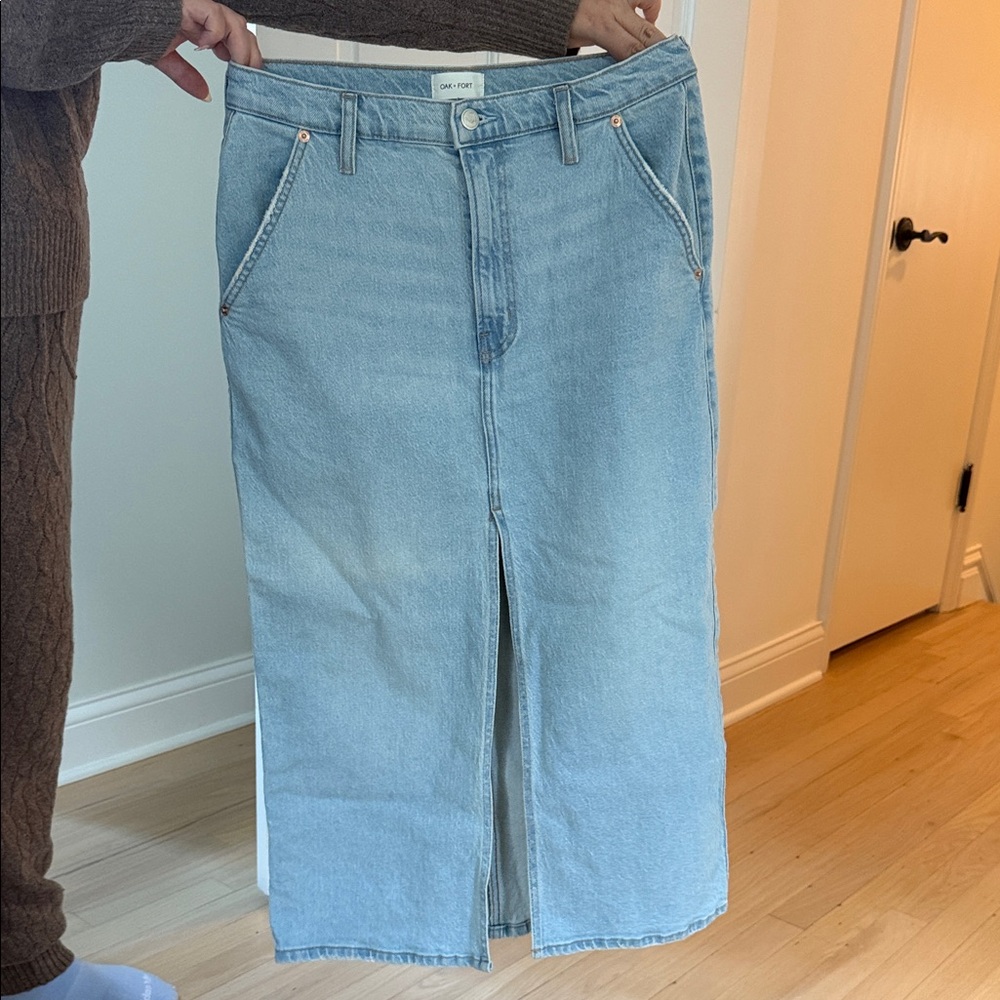Oak + Fort Light Blue Denim Skirt View 3
